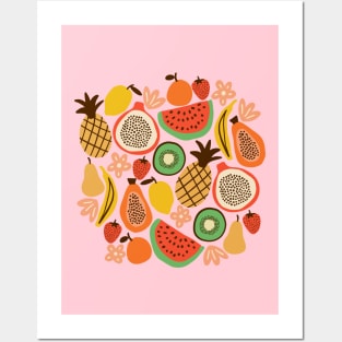 Colorful tropical fruits in pink Posters and Art